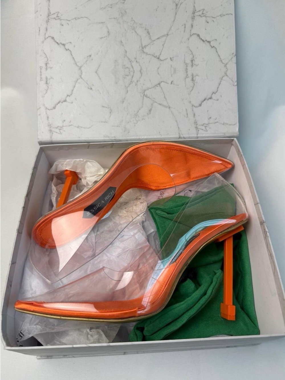 Jessica Rich Orange PVC Pointed Stiletto Pumps